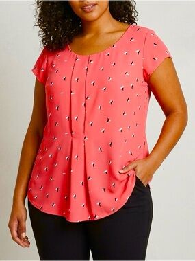 Worthington Coral Pink Short-Sleeve Blouse with Tiny Print 1X